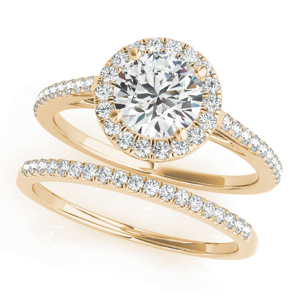 14K Yellow Gold Round Diamond Halo Engagement Ring