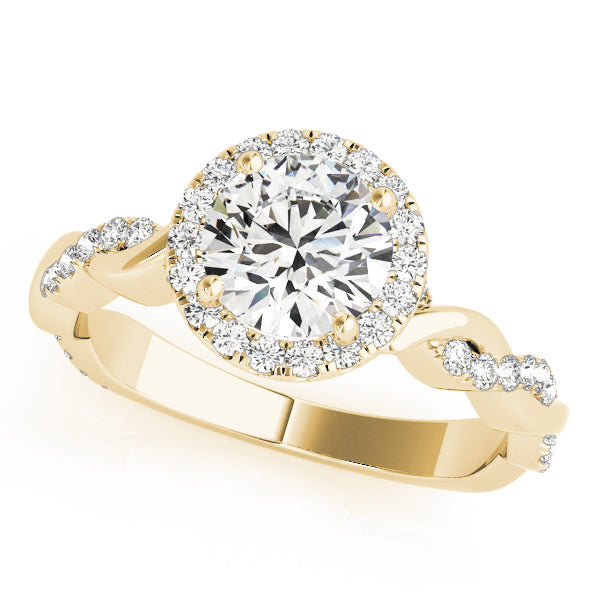 14K Yellow Gold Round Diamond Halo Engagement Ring