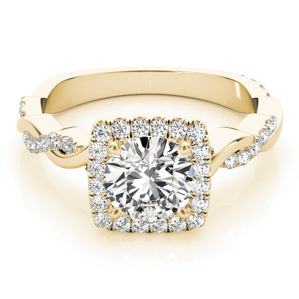14K Yellow Gold Round Diamond Halo Engagement Ring