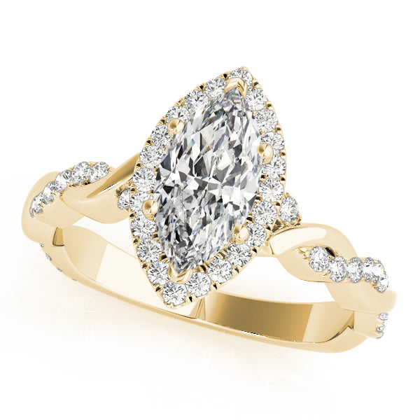 14K Yellow Gold Marquise Diamond Halo Ring