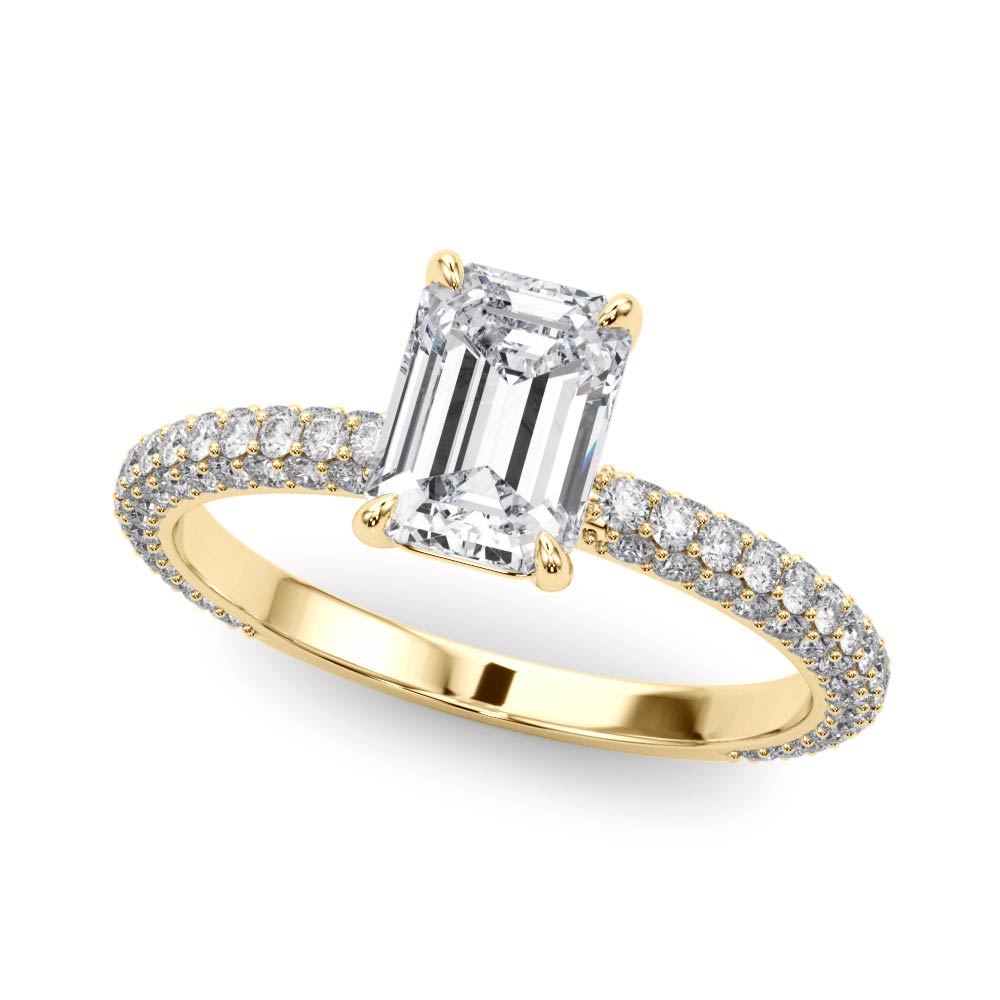 14K Yellow Gold Emerald Diamond Pave Ring