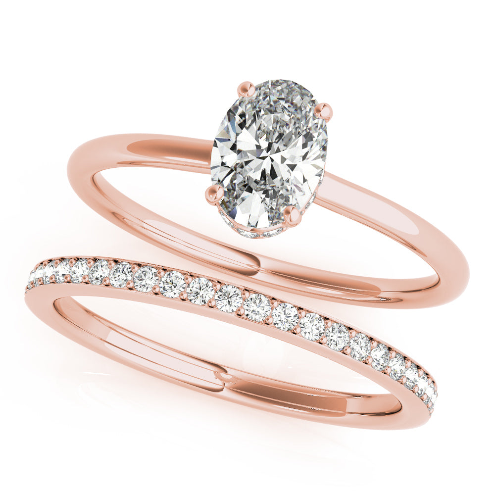 14K Rose Gold Oval Diamond Halo Engagement Ring