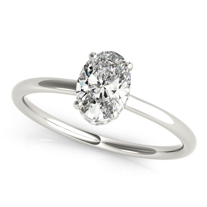 14K White Gold Oval Diamond Halo Engagement Ring