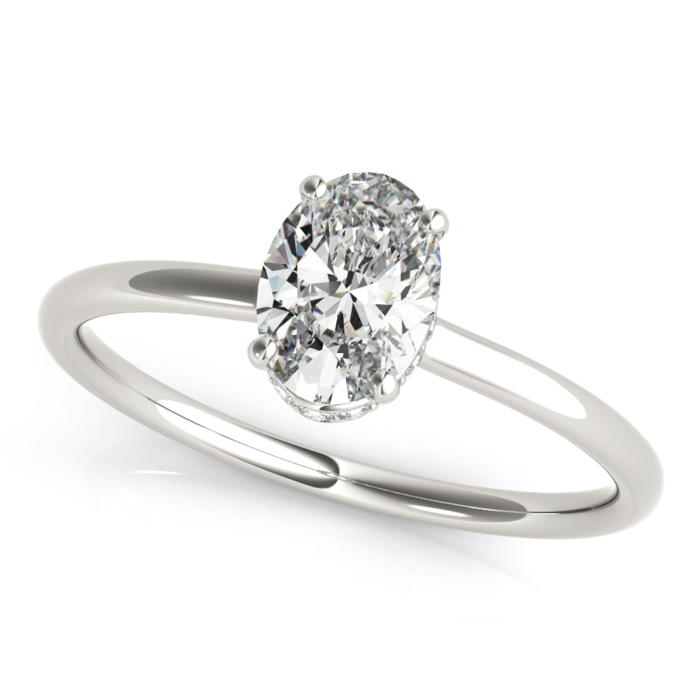 14K White Gold Oval Diamond Halo Engagement Ring