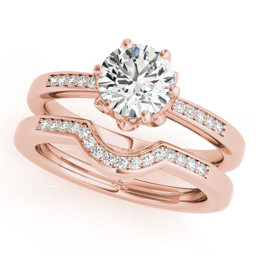14K Rose Gold Single Row Diamond Engagement Ring