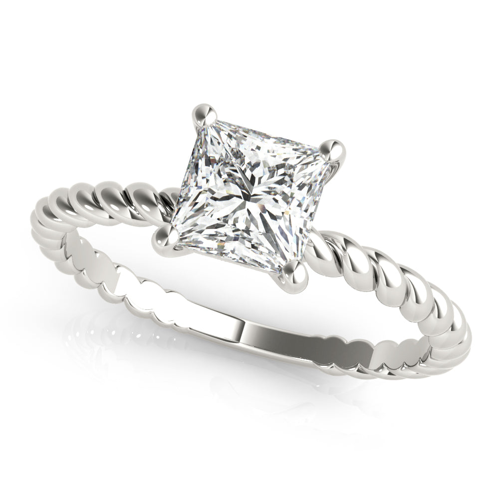 14K White Gold Square Diamond Solitaire Ring