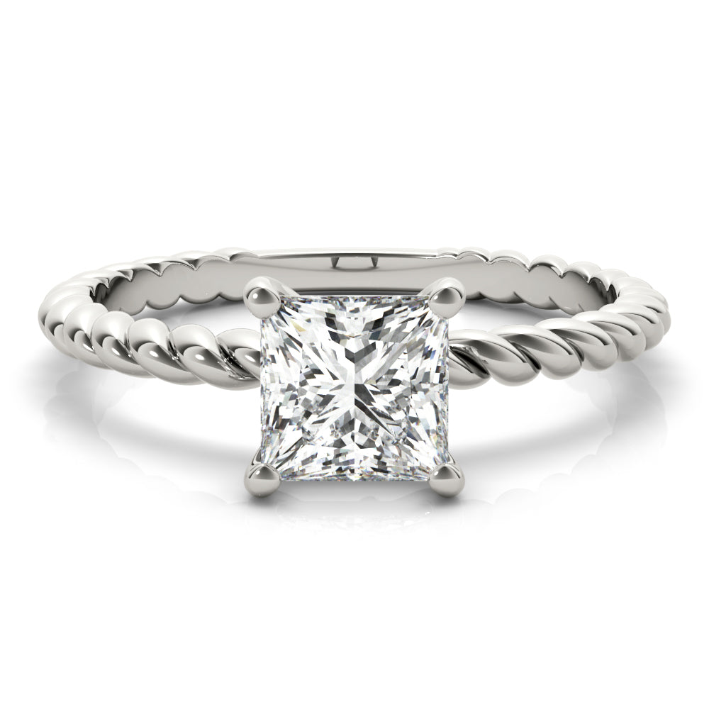 14K White Gold Square Diamond Solitaire Ring