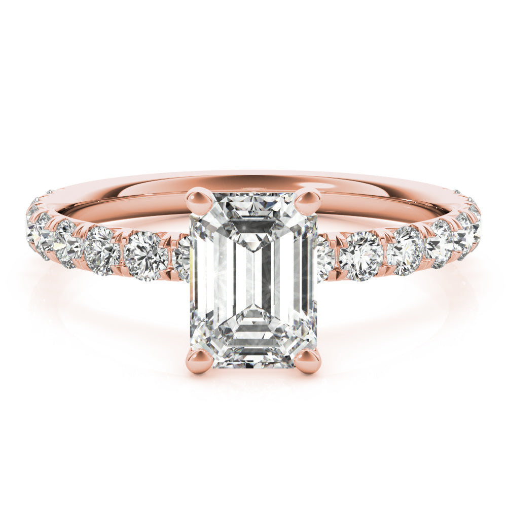 Rose Gold Emerald Diamond Engagement Ring 1/2 CT