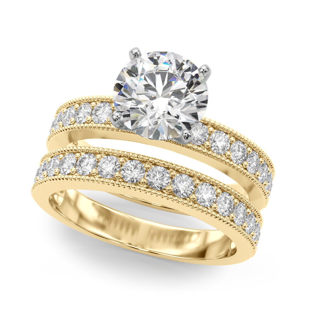 14K Yellow Gold Round Diamond Single Row Ring
