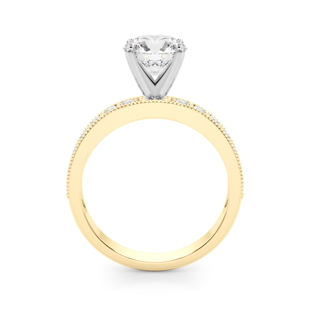 14K Yellow Gold Round Diamond Single Row Ring