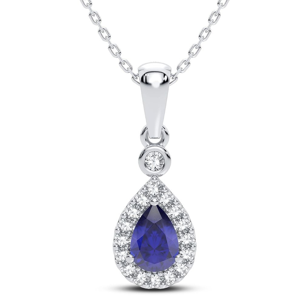 Elegant 14K 0.10CT Diamond Sapphire Pendant