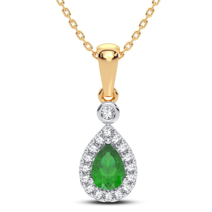 14K 0.10CT Diamond Emerald Pendant