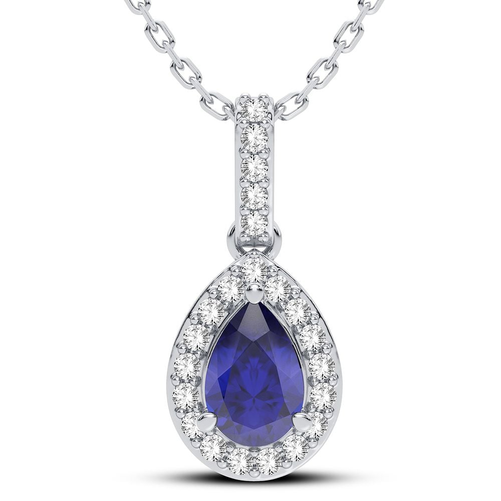 Magnifcnet 14K 0.10CT Diamond Sapphire Pendant