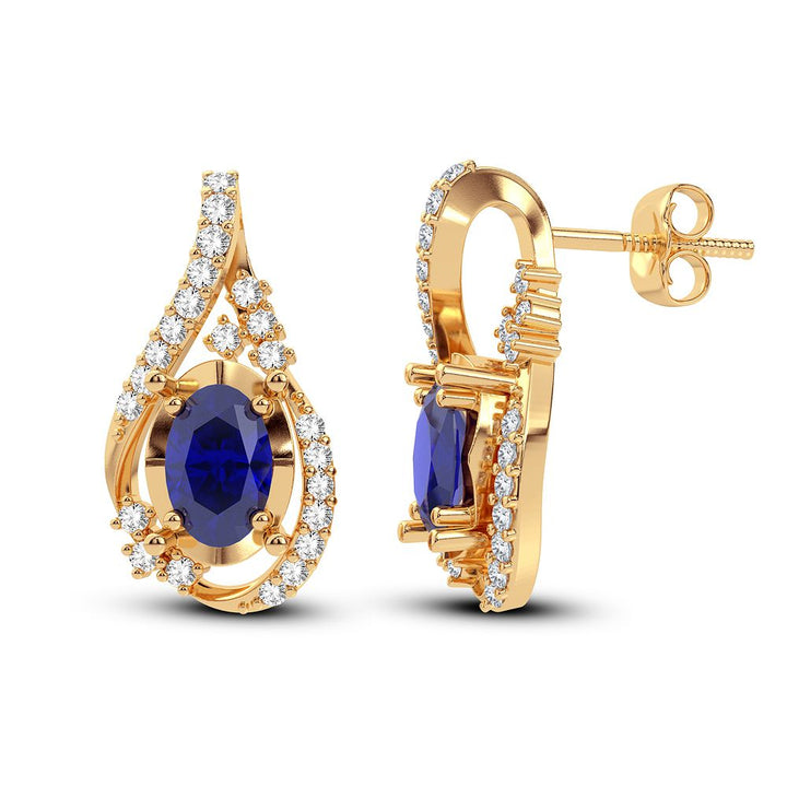 14K 0.16CT Diamond Sapphire Earring