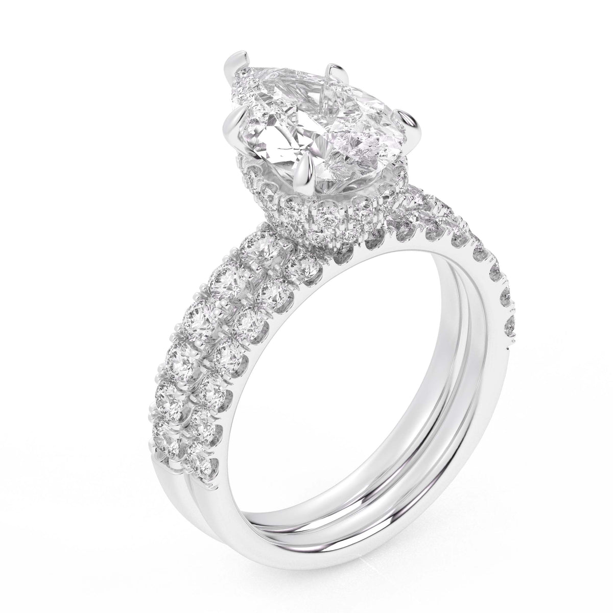 14K 4.38CT Certified Lab Grown Diamond Bridal Set Double hidden halo
