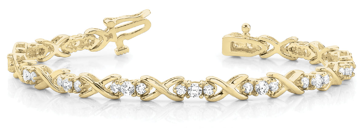14K Yellow Gold Round Diamond In-Line Bracelet
