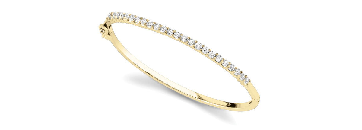 14K Yellow Gold 1ctw Round Diamond Bangle