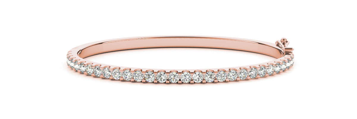 14K Rose Gold Round Diamond Bangle Bracelet