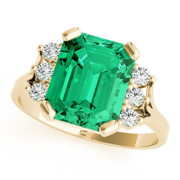 14K Yellow Gold Emerald Diamond Fashion Ring