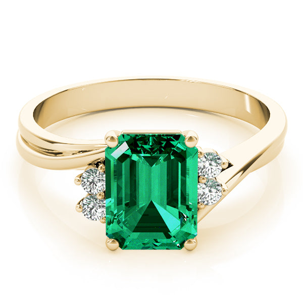 14K Yellow Gold Diamond Emerald Fashion Ring