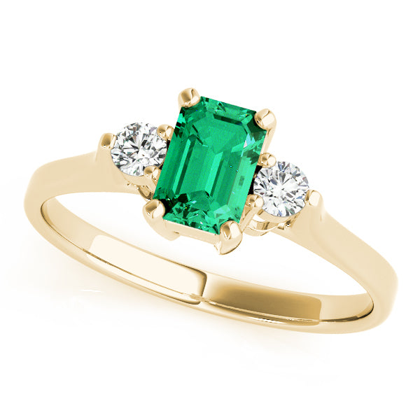 14K Yellow Gold Emerald Diamond Fashion Ring