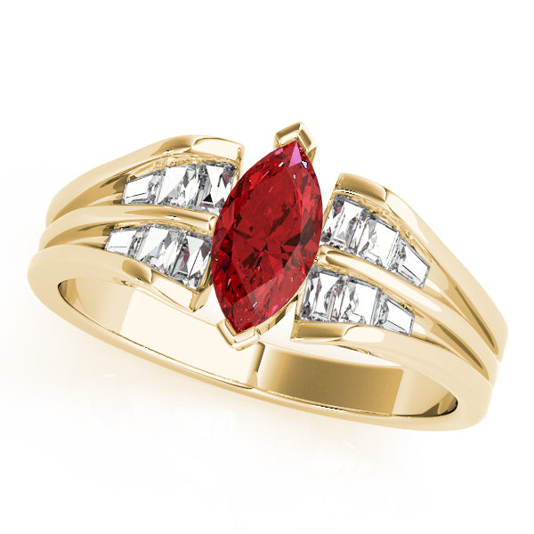 14K Yellow Gold Marquise Diamond Fashion Ring