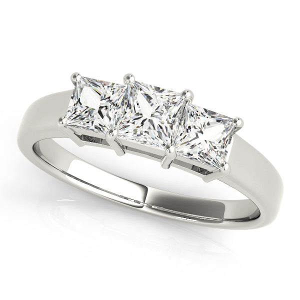 Square Diamond Three Stone Engagement Ring