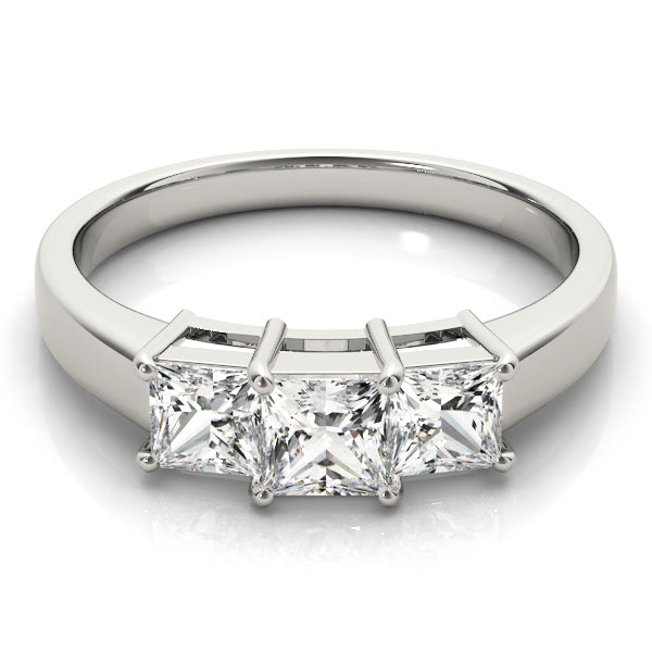 Square Diamond Three Stone Engagement Ring