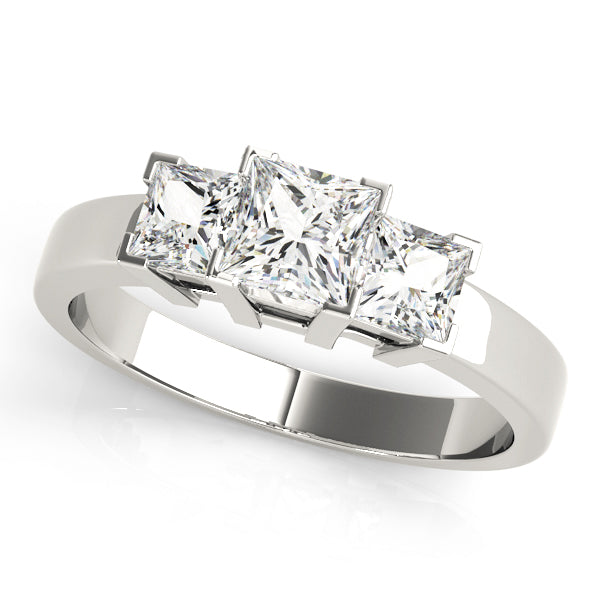 Square Diamond Three Stone Engagement Ring