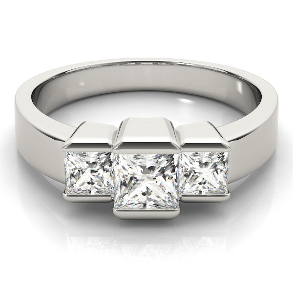 Square Diamond Three Stone Engagement Ring