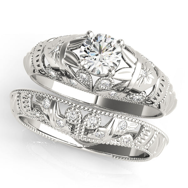 18K White Gold Round Diamond Vintage Engagement Ring