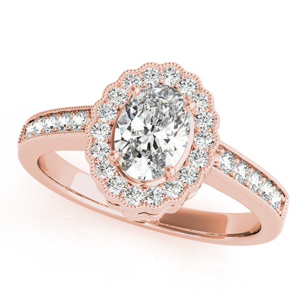 14K Rose Gold Oval Diamond Fashion Ring