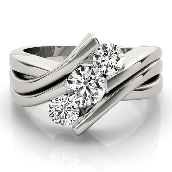 18K White Gold 1 ct Diamond Three-Stone Engagement Ring