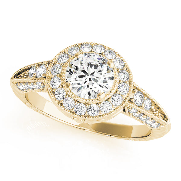 14K Yellow Gold Round Diamond Halo Engagement Ring