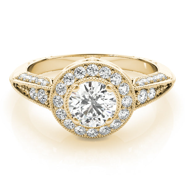 14K Yellow Gold Round Diamond Halo Engagement Ring