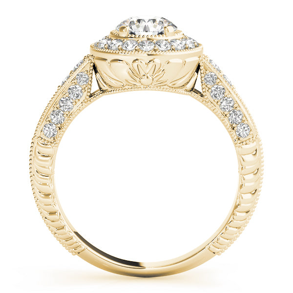 14K Yellow Gold Round Diamond Halo Engagement Ring