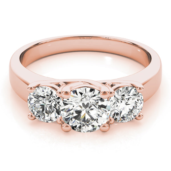 18K Rose Gold 1ct Round Diamond Three-Stone Ring