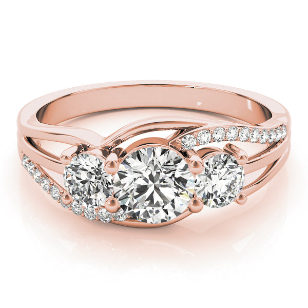14K Rose Gold Diamond Engagement Ring | 3-Stone Design