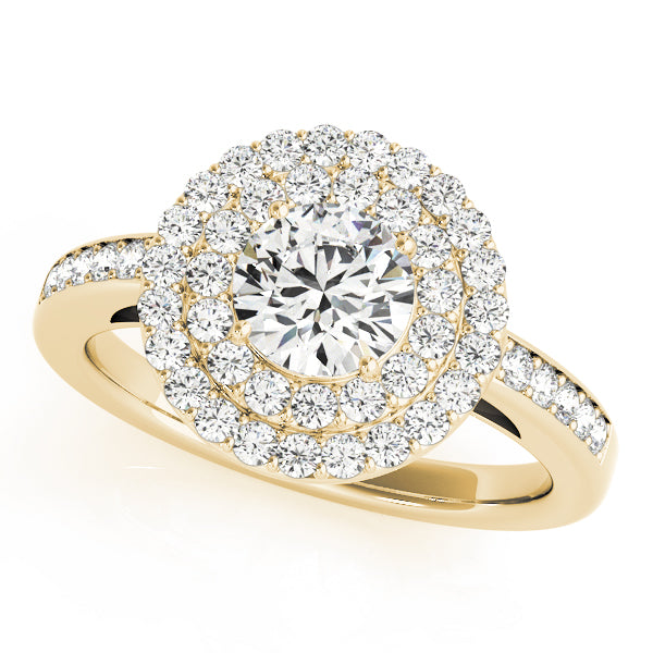 14K Yellow Gold Round Diamond Halo Engagement Ring