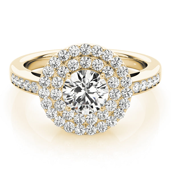 14K Yellow Gold Round Diamond Halo Engagement Ring
