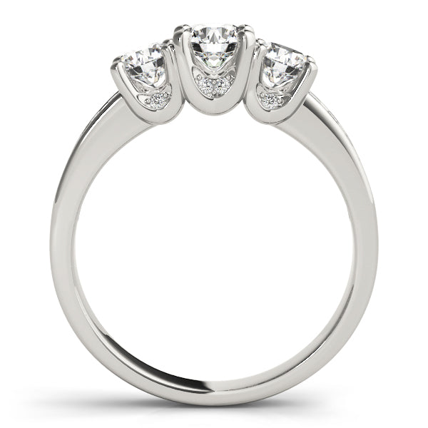 18K White Gold 1 ct Round Diamond Three-Stone Ring
