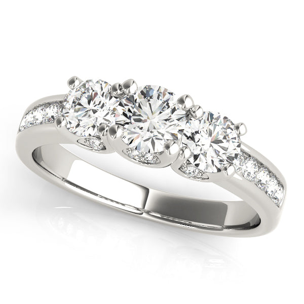 18K White Gold 1 ct Round Diamond Three-Stone Ring
