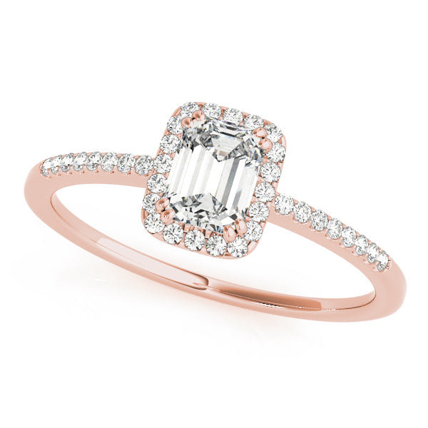 14K Rose Gold Emerald Diamond Halo Ring