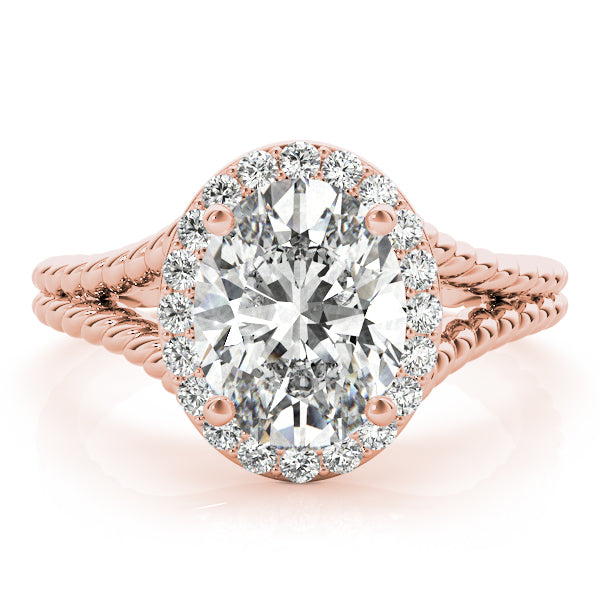 14K Rose Gold Oval Diamond Engagement Ring with Halo