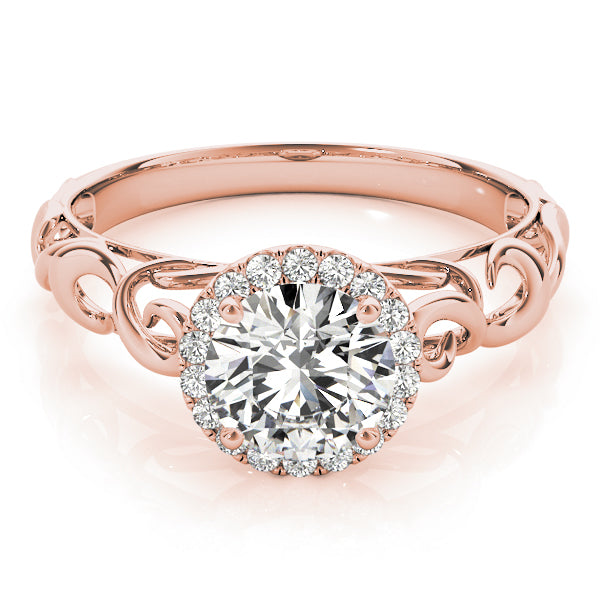 14K Rose Gold Round Diamond Halo Engagement Ring