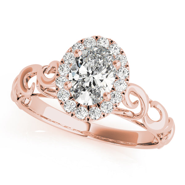 14K Rose Gold Oval Diamond Halo Engagement Ring