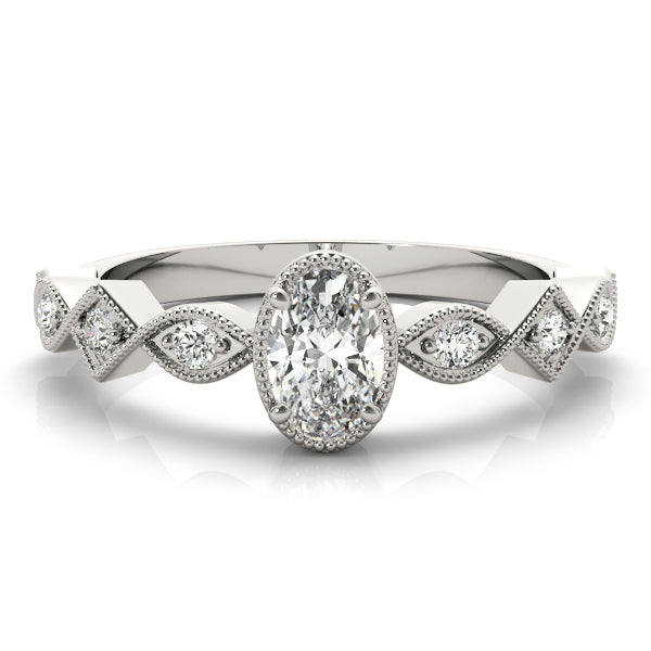18K White Gold 0.5 CT Diamond Oval Engagement Ring