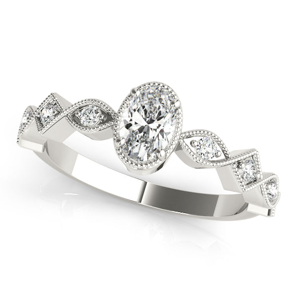 18K White Gold 0.5 CT Diamond Oval Engagement Ring