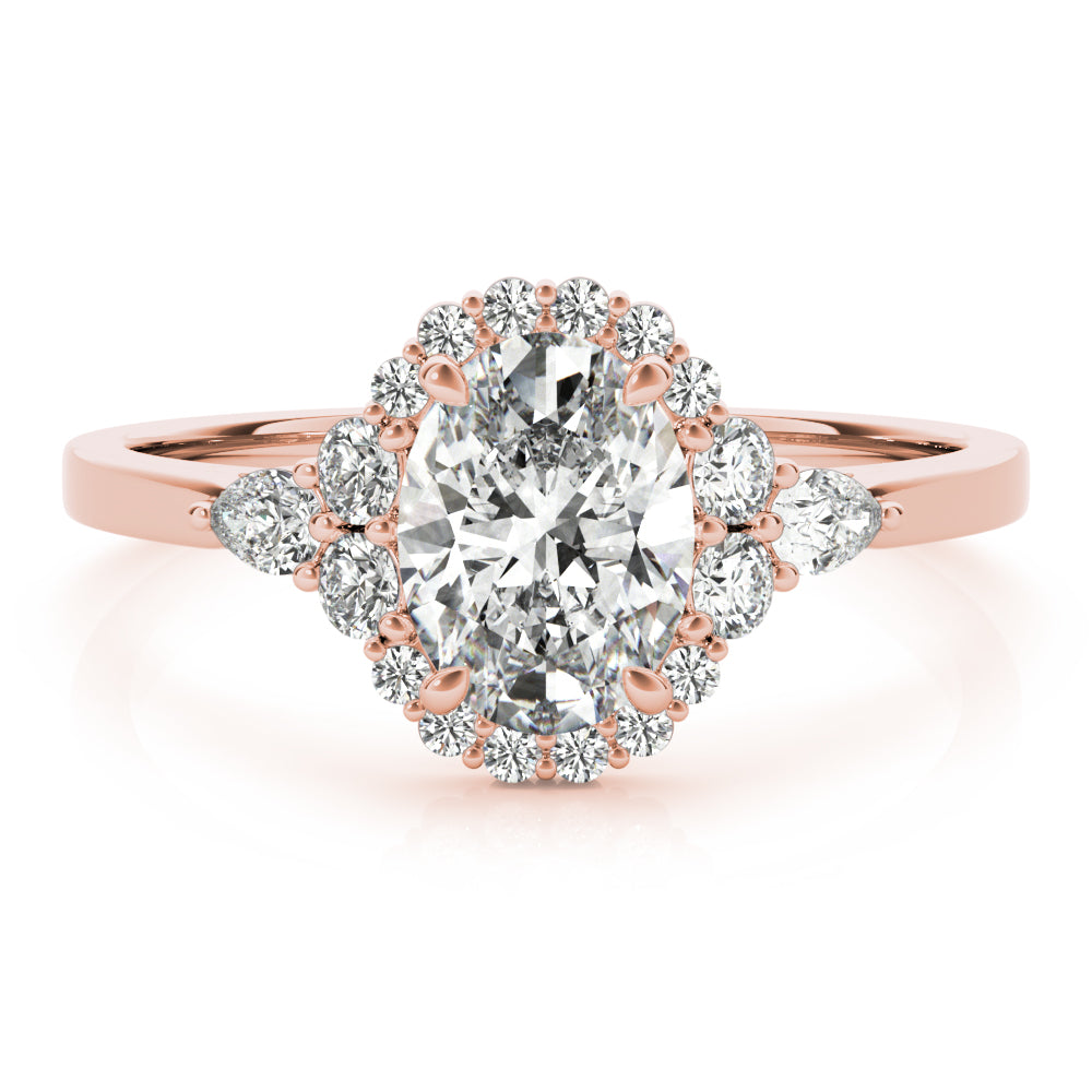 14K Rose Gold Oval Diamond Halo Engagement Ring