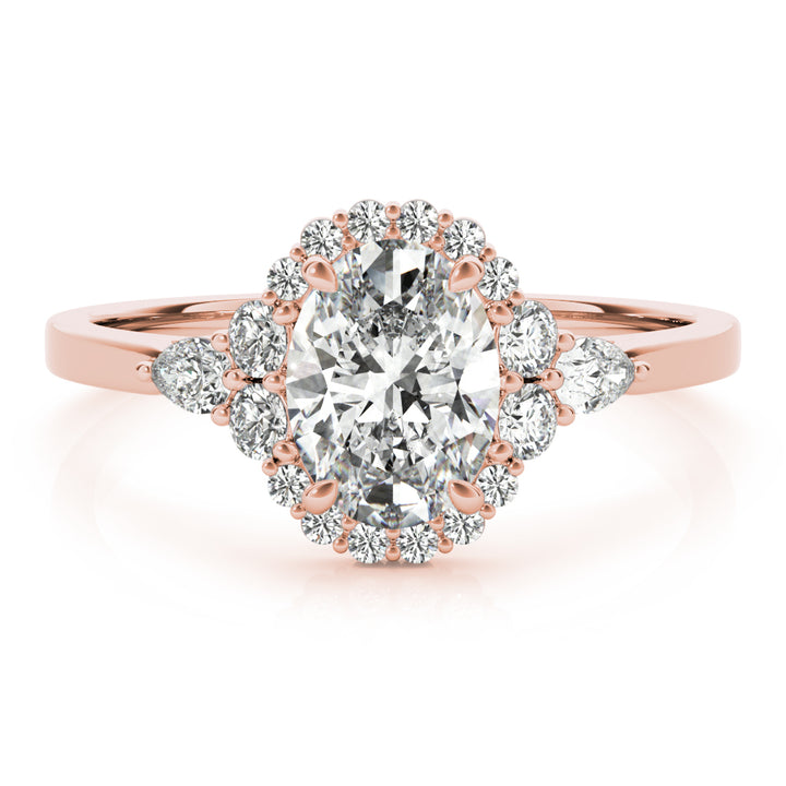 14K Rose Gold Oval Diamond Halo Engagement Ring